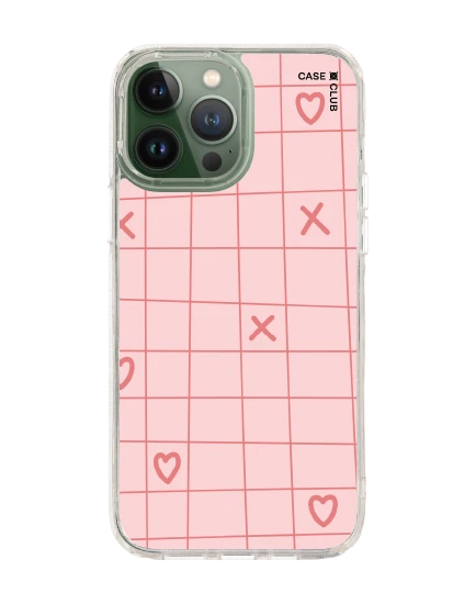 iphone 12/ 13 pro max clear case xoxo love grid