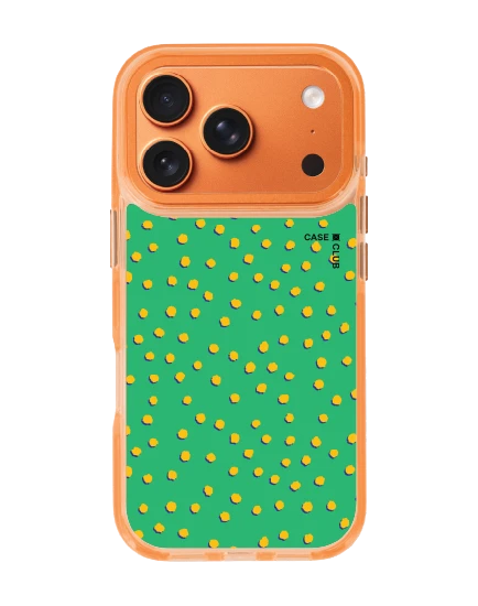 iphone 17 pro clear orange magsafe yellow & green brush polka dots