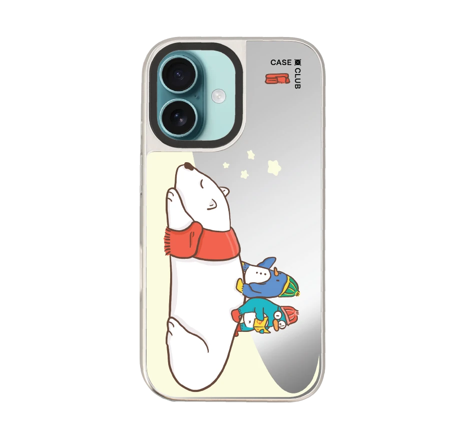 หมีขั้วโลกนอนเล่นกันเพื่อนเพนกวิน