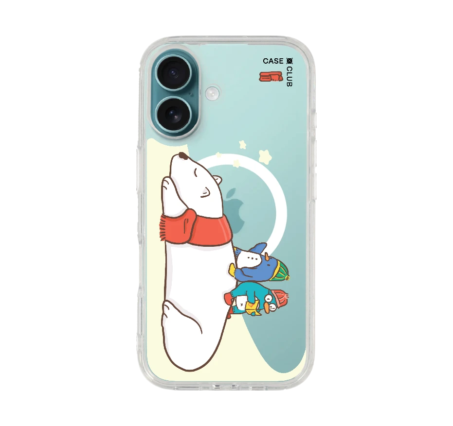 หมีขั้วโลกนอนเล่นกันเพื่อนเพนกวิน