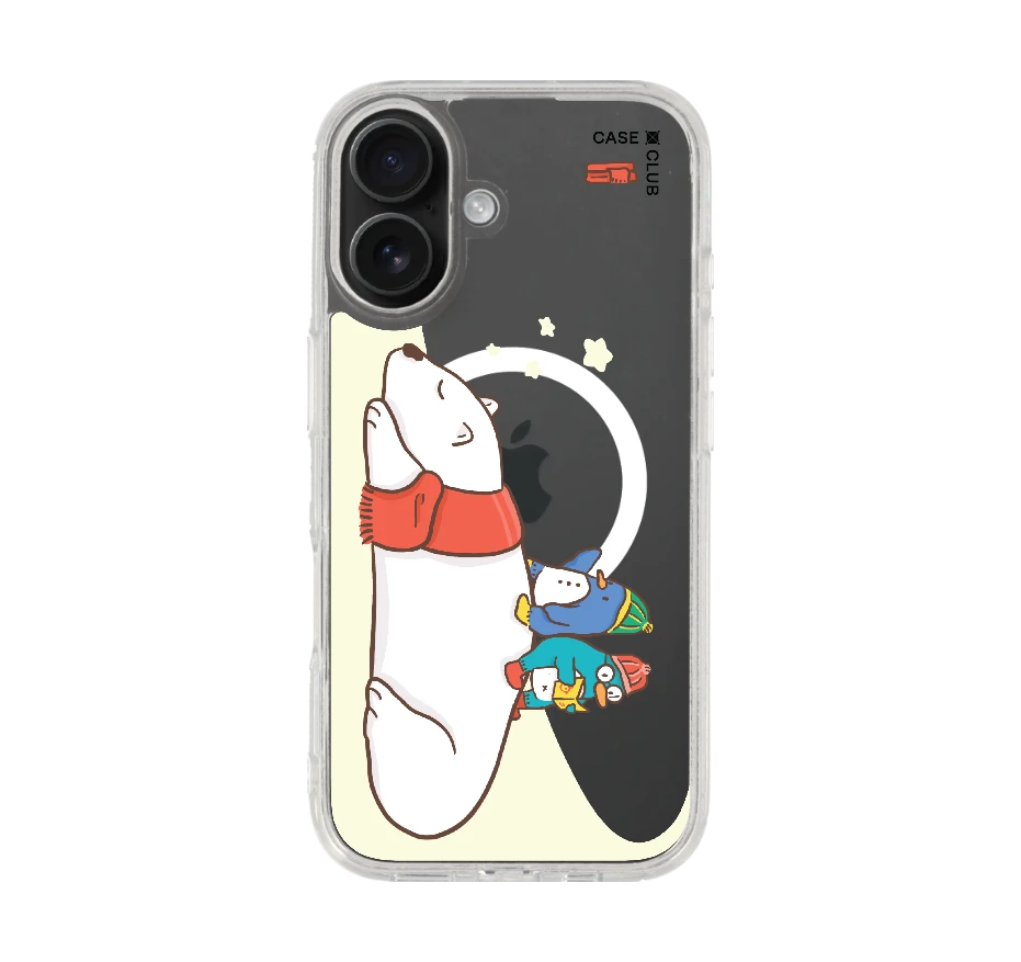 หมีขั้วโลกนอนเล่นกันเพื่อนเพนกวิน