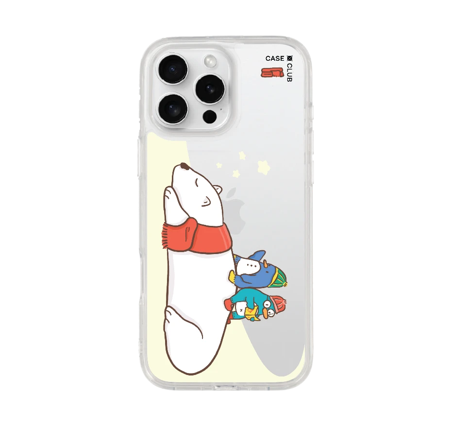 หมีขั้วโลกนอนเล่นกันเพื่อนเพนกวิน