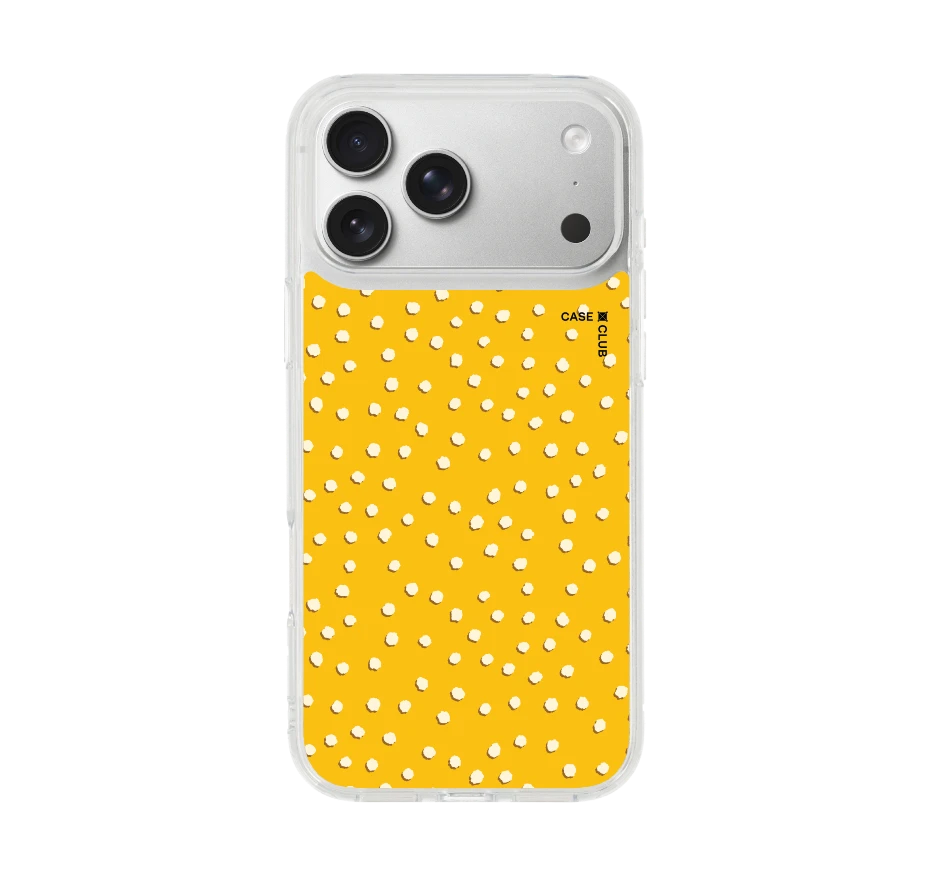 white & yellow brush polka dots