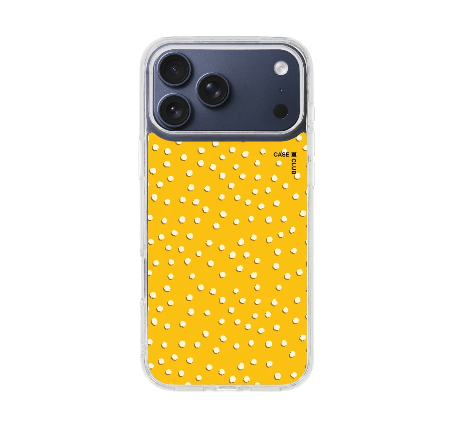 white & yellow brush polka dots