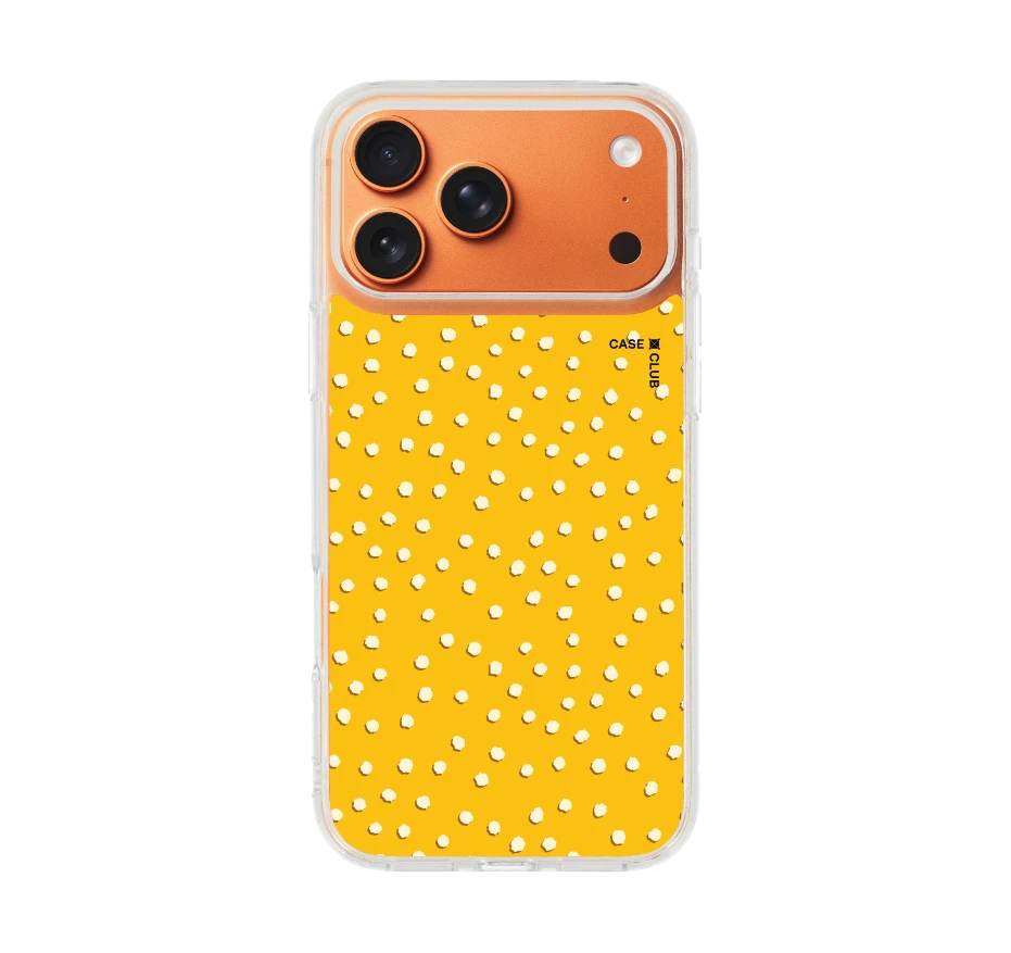 white & yellow brush polka dots