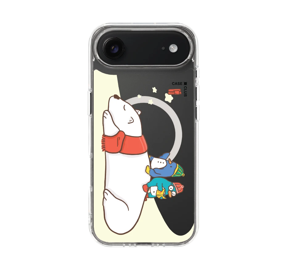 หมีขั้วโลกนอนเล่นกันเพื่อนเพนกวิน