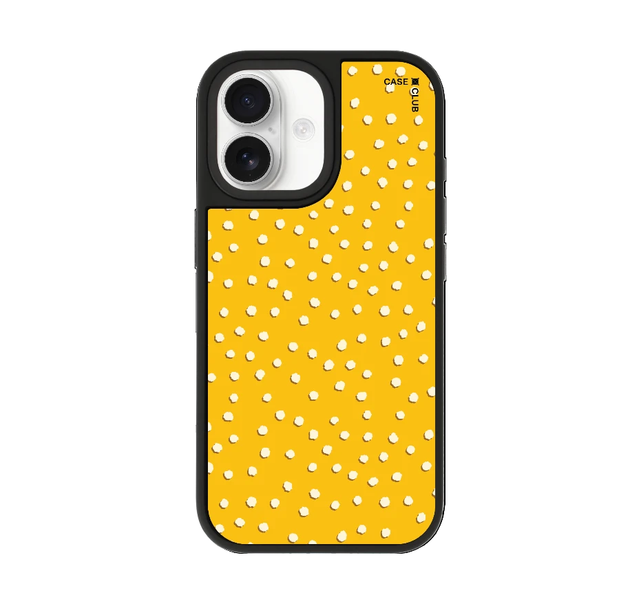 white & yellow brush polka dots