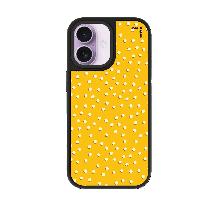 white & yellow brush polka dots