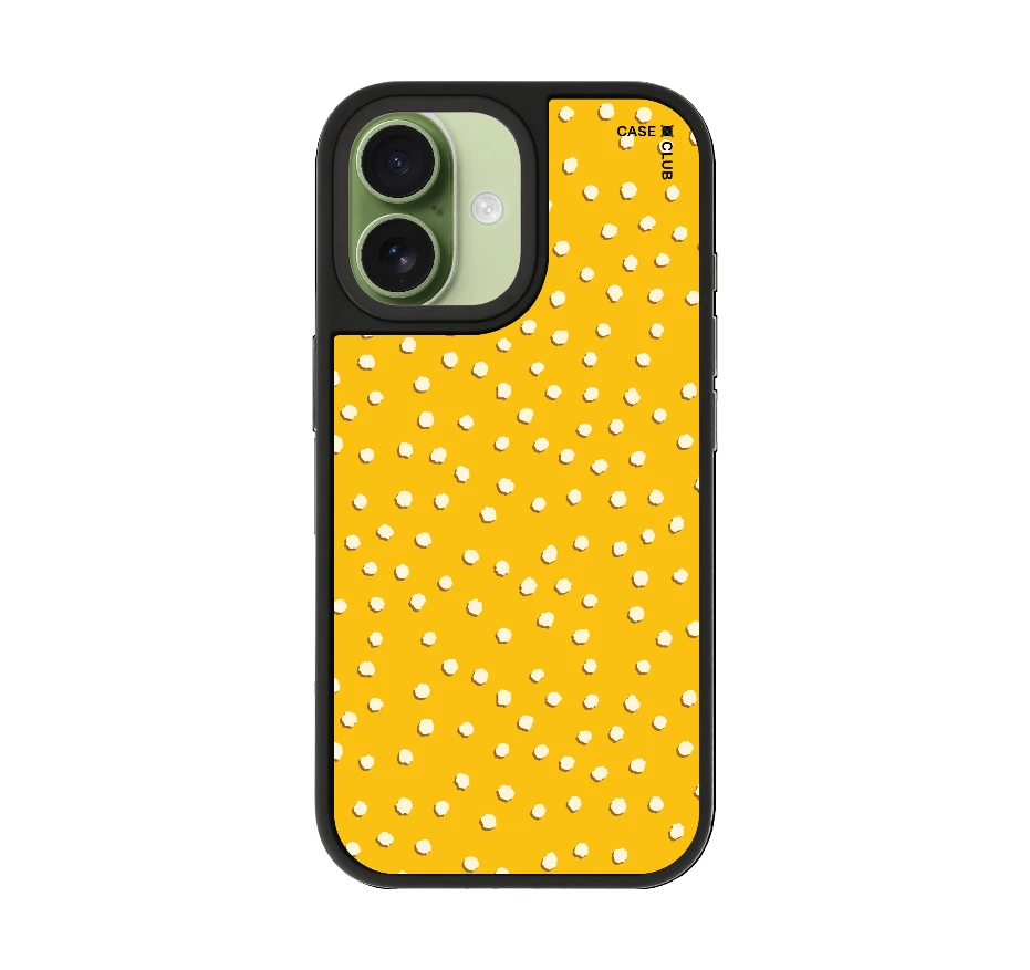 white & yellow brush polka dots