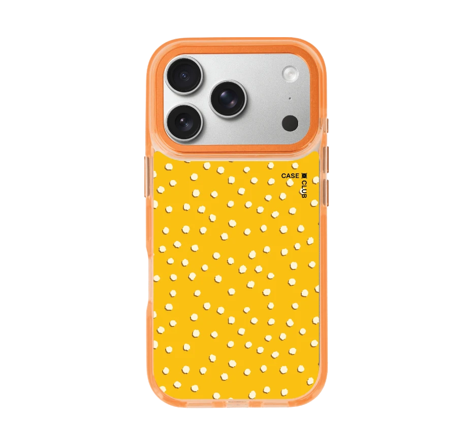 white & yellow brush polka dots