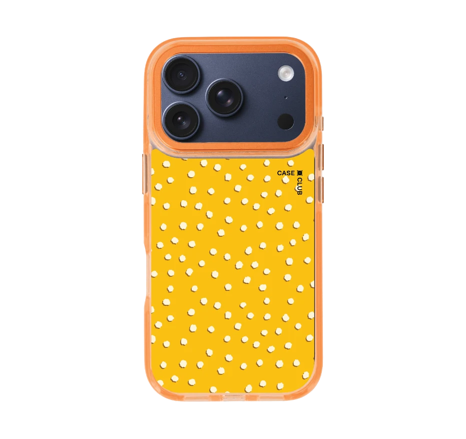 white & yellow brush polka dots