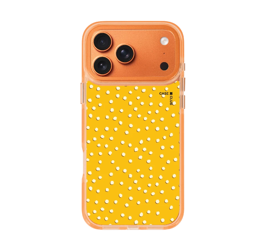 white & yellow brush polka dots