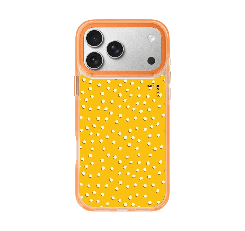 white & yellow brush polka dots