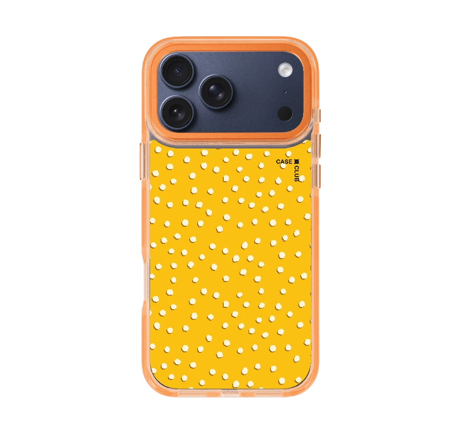 white & yellow brush polka dots