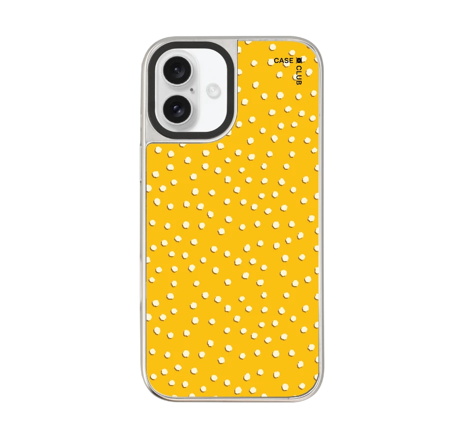white & yellow brush polka dots