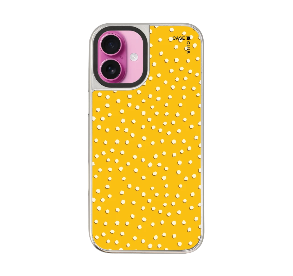 white & yellow brush polka dots