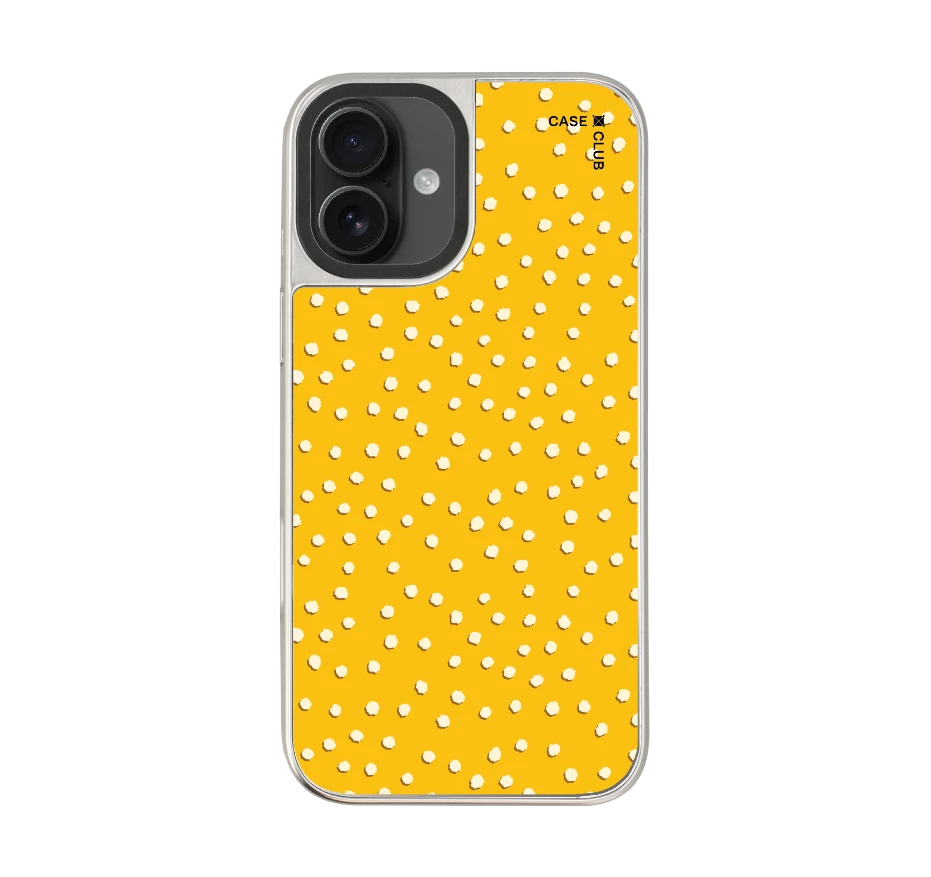white & yellow brush polka dots