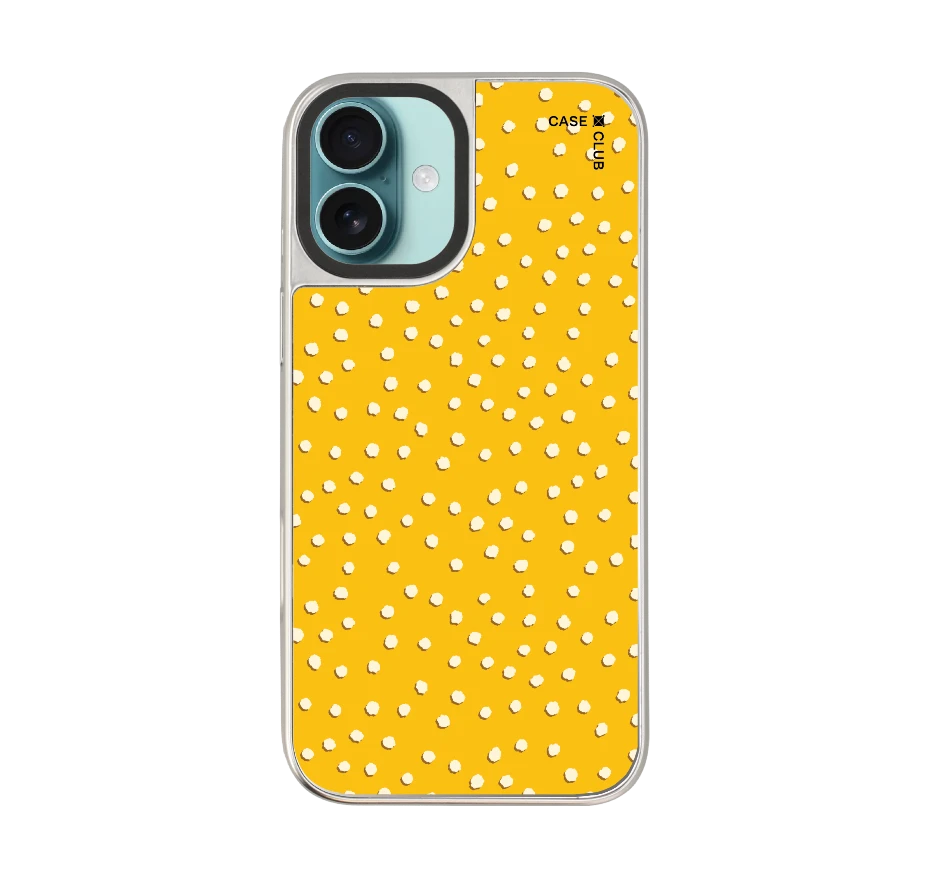 white & yellow brush polka dots
