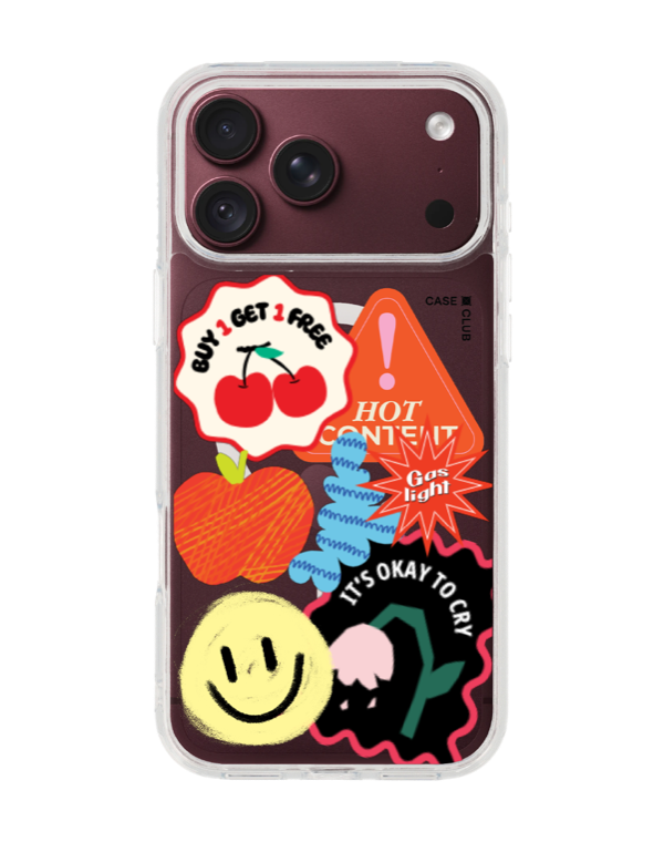 เคสใสแปะสติกเกอร์เชอร์รี่ HOT CONTENT แอปเปิล และหน้ายิ้ม